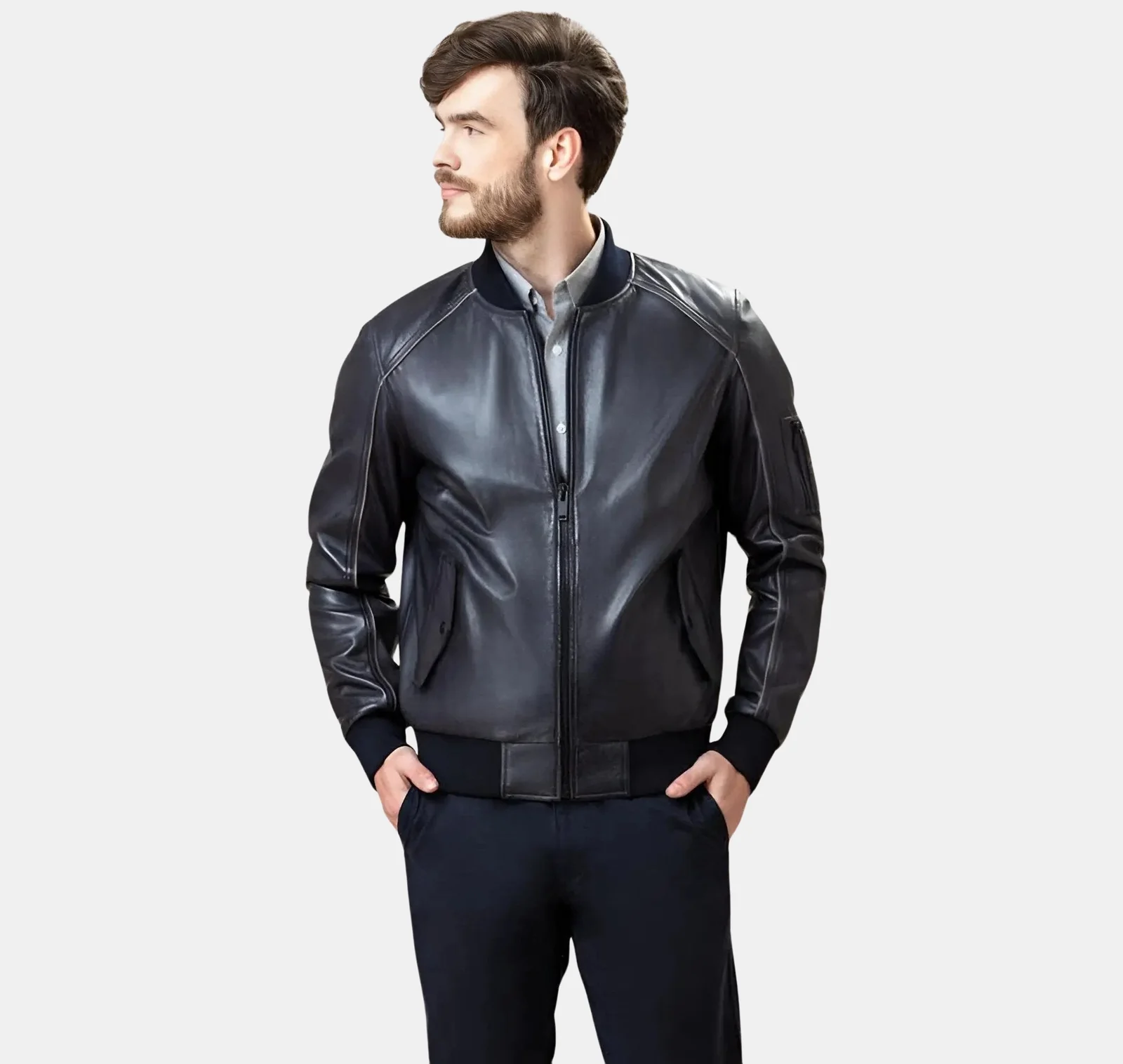 Falcon Black Bomber Lambskin Leather Jacket