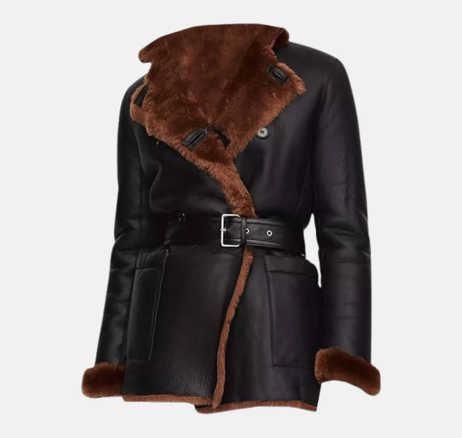 Glacier Winter Shearling Black Leather Coat - Image 4
