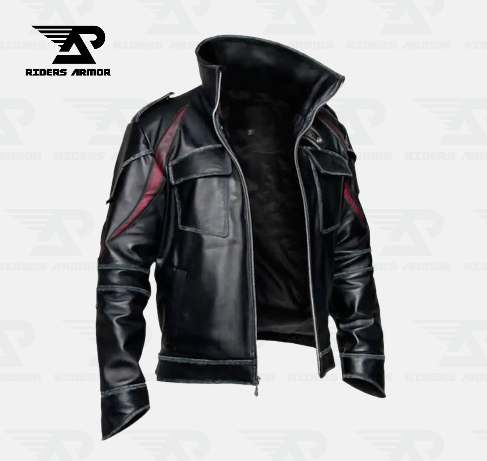 PhantomX Embossed Black Real Leather Jacket