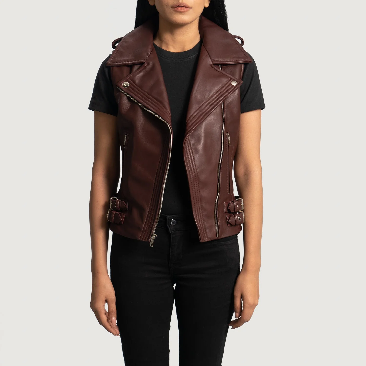 Riders Armor RhondaRogue Maroon Leather Vest Women’s Edition