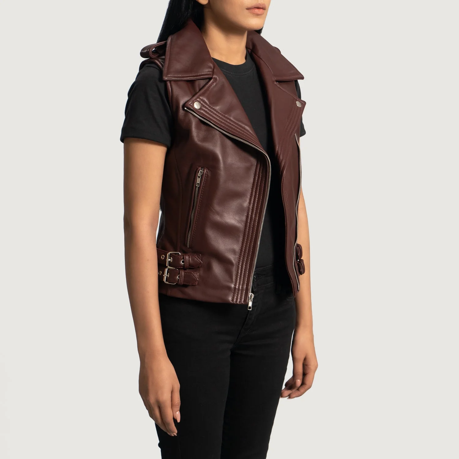 Riders Armor RhondaRogue Maroon Leather Vest Women’s Edition - Image 4
